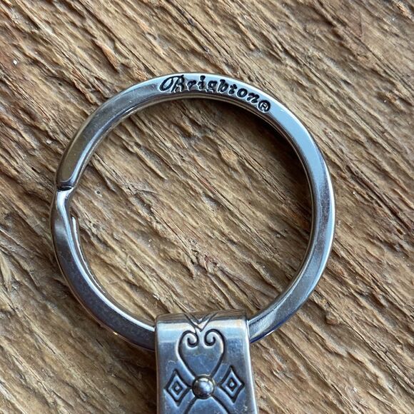 Brighton vintage etched‎ silver and black leather key chain ring - Picture 2 of 4